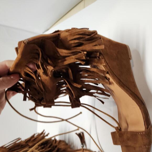 EUC New Women Nature Breeze Tasha-01 Suede Fringe Open Toe  Wedge Sandal 10 - Picture 4 of 9